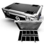  LIGHT4ME ACCU PAR 6x10W CASE 8IN1 skrzynia transportowa na 8 akumulatorowych reflektorów scenicznych ładowarka 8 gniazd elektrycznych przegroda na akcesoria 4 kółka mechanizm blokady 